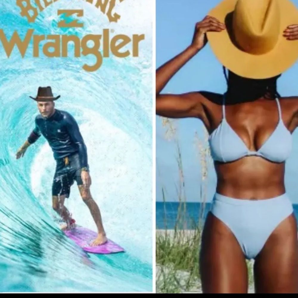 Rare NWT BILLABONG X WRANGLER Down With Denim High Maui Bikini Bottom Denim Jean